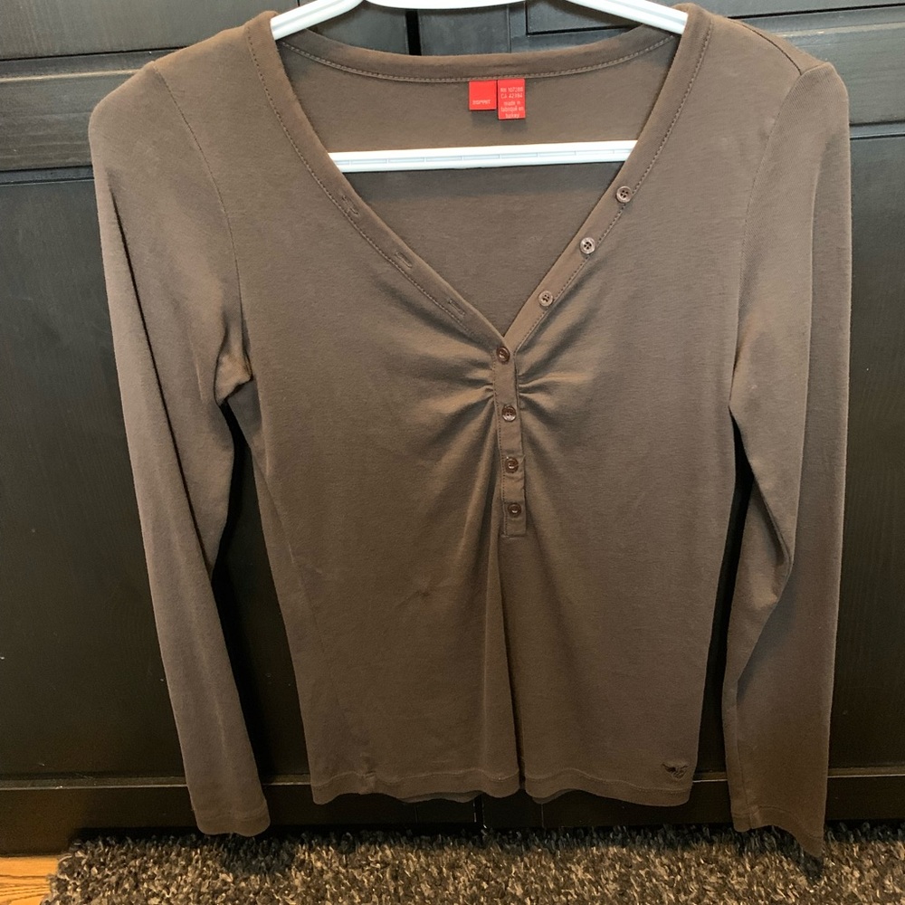 Esprit Brown Long Sleeve V-Neck Top